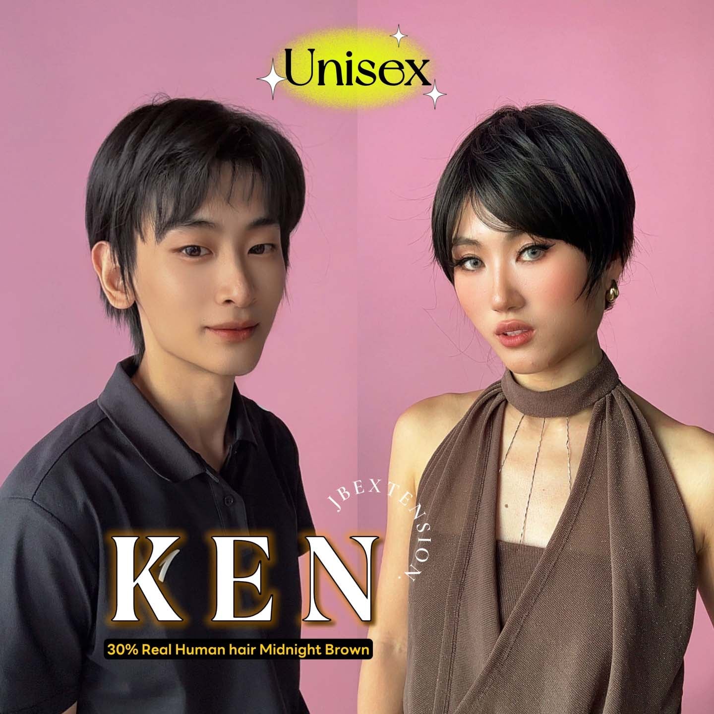 JBEXTENSION Short Hair 30% Real Human Hair Midnight Brown( Black/Brown) Unisex Wig Man Wig KEN