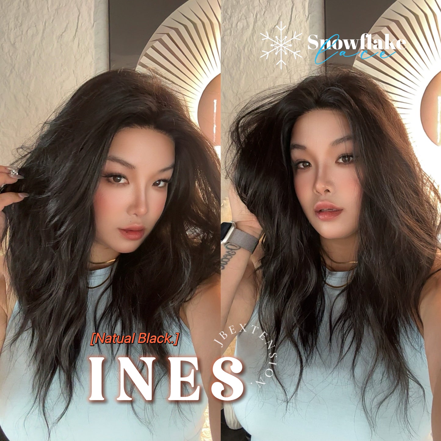 JBEXTENSION 22 Inches Natural Black Pre-Cut Snowflake Lace Frontlace Glueless Wig INéS NATURAL BLACK【PERMATEASE】【BENDY EAR TABS】