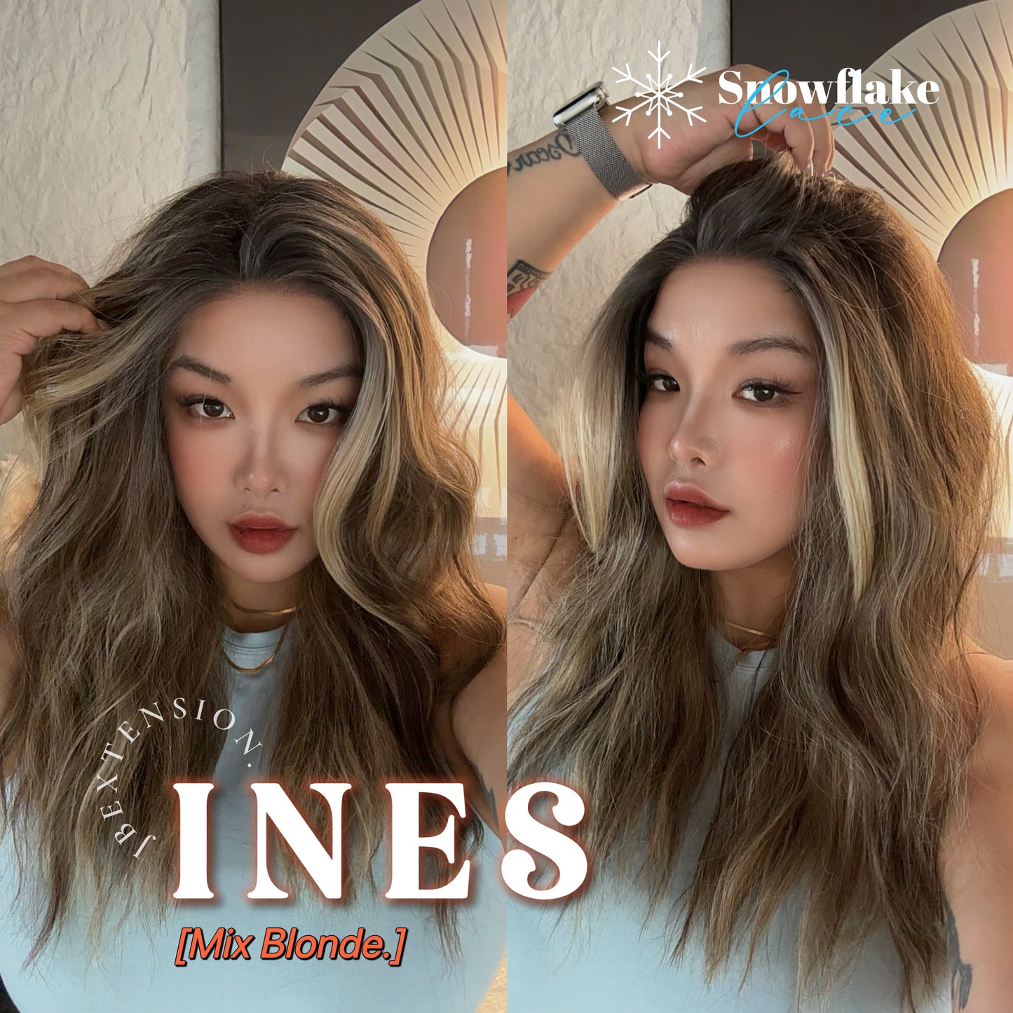 JBEXTENSION 22 Inches Mix Blonde Pre-Cut Snowflake Lace Frontlace Glueless Wig INéS SNOWFLAKE【PERMATEASE】【BENDY EAR TABS】- S/M