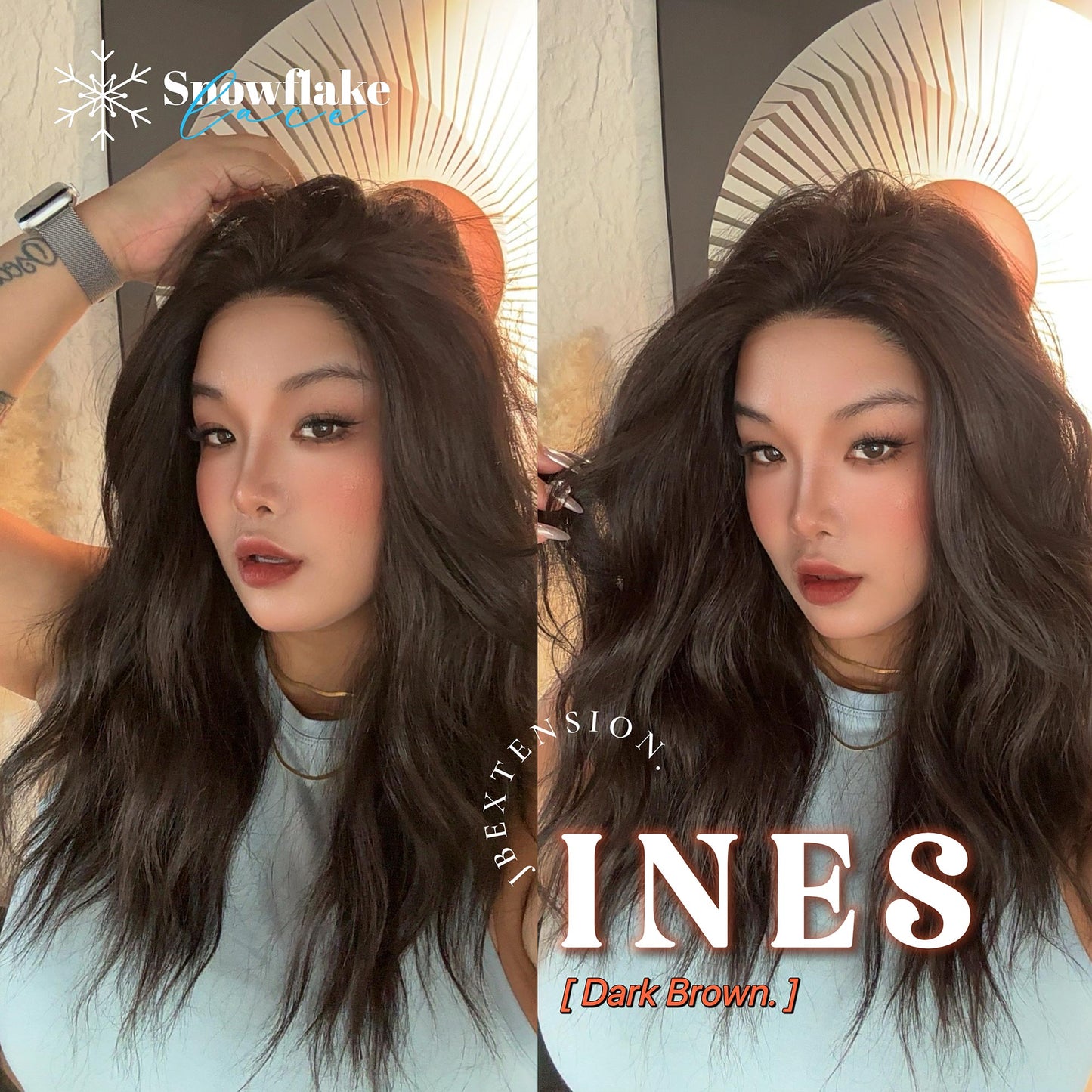 JBEXTENSION 22 Inches Dark Brown Pre-Cut Snowflake Lace Frontlace Glueless Wig INéS DARK BROWN【PERMATEASE】【BENDY EAR TABS】- M/L