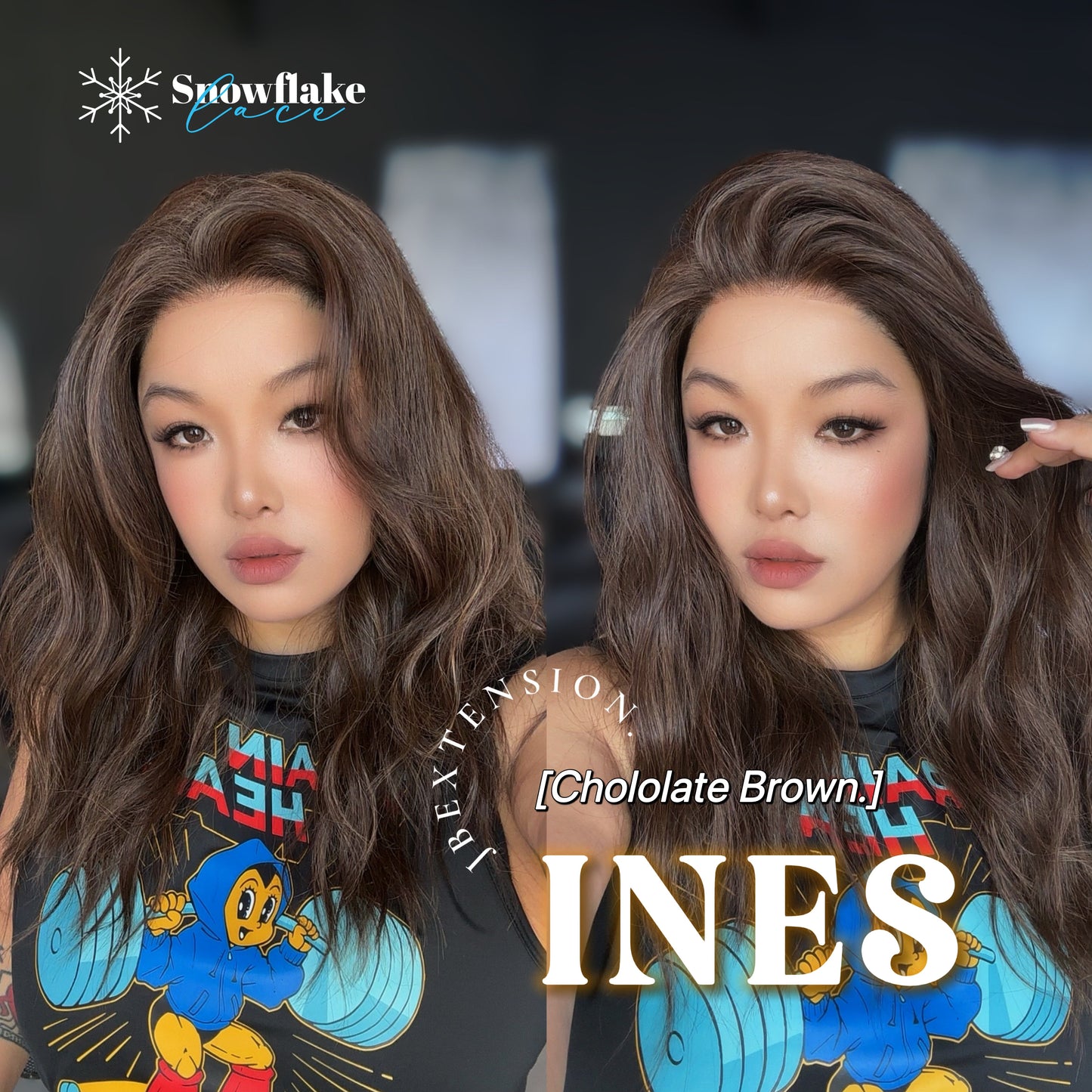 JBEXTENSION 22 Inches Chocolate Brown Pre-Cut Snowflake Lace Frontlace Glueless Wig INéS CHOCOLATE BROWN【PERMATEASE】【BENDY EAR TABS】- M/L