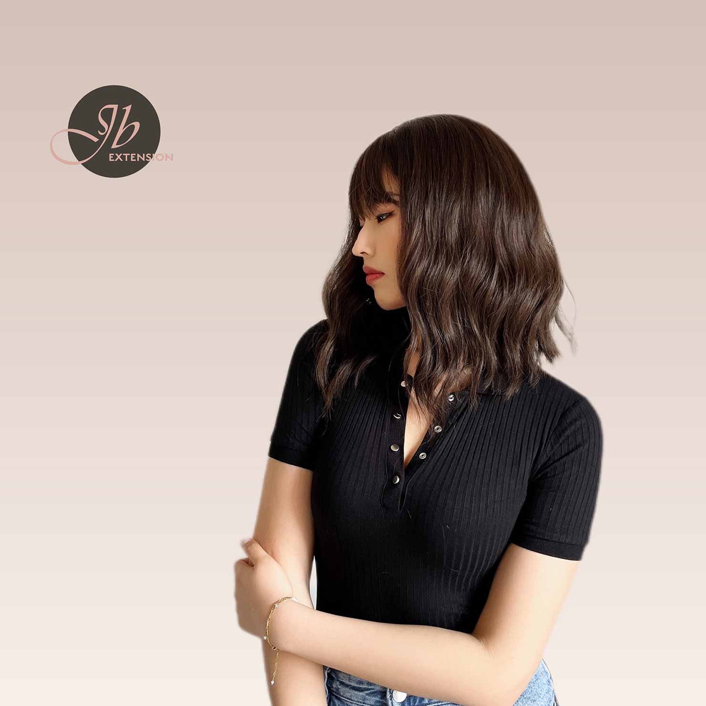 JBEXTENSION 14 Inches Short Body Wave Natural Brown Wig JANET