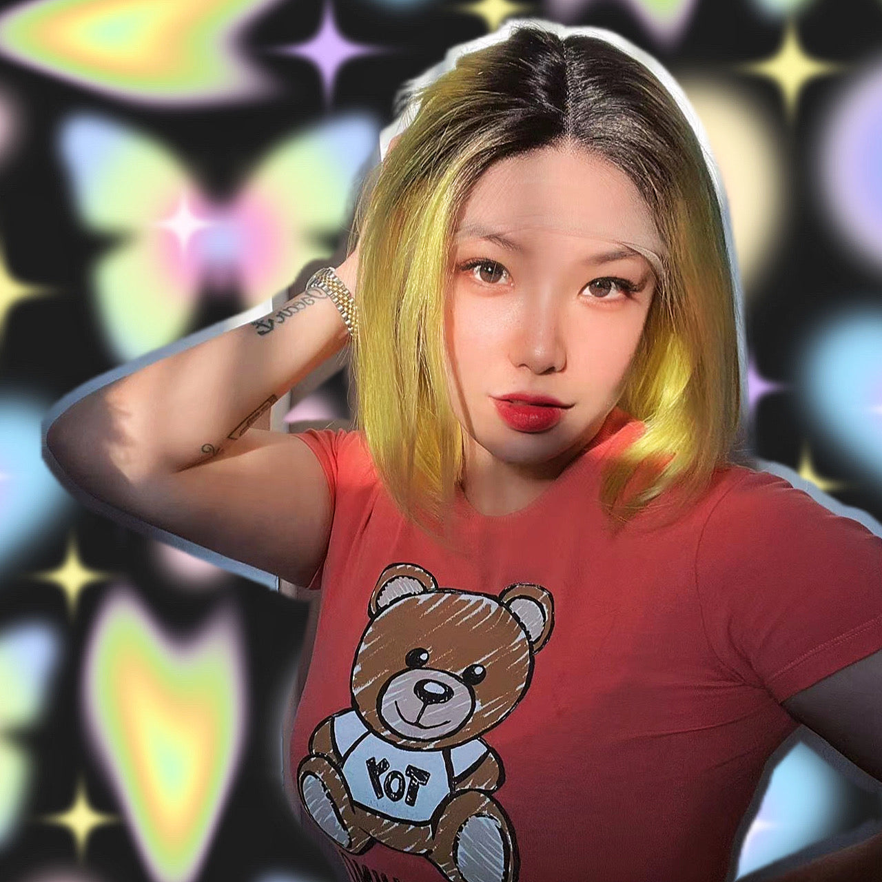 JBEXTENSION 12 Inches Bob Cut Frontlace Real Huaman Hair Crazy Color Wig PANDORA-MIMOSA