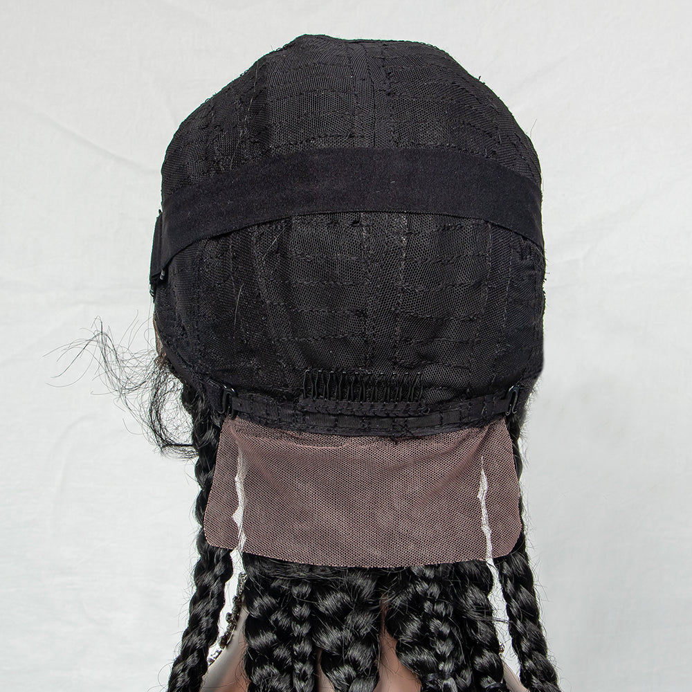 JBEXTENSION 35" Hand-Braided Synthetic Lace Front Box Braided Wigs with Baby Hair for Women  Dutch Braids Black Lace Frontal Wigs for Women BAMBI