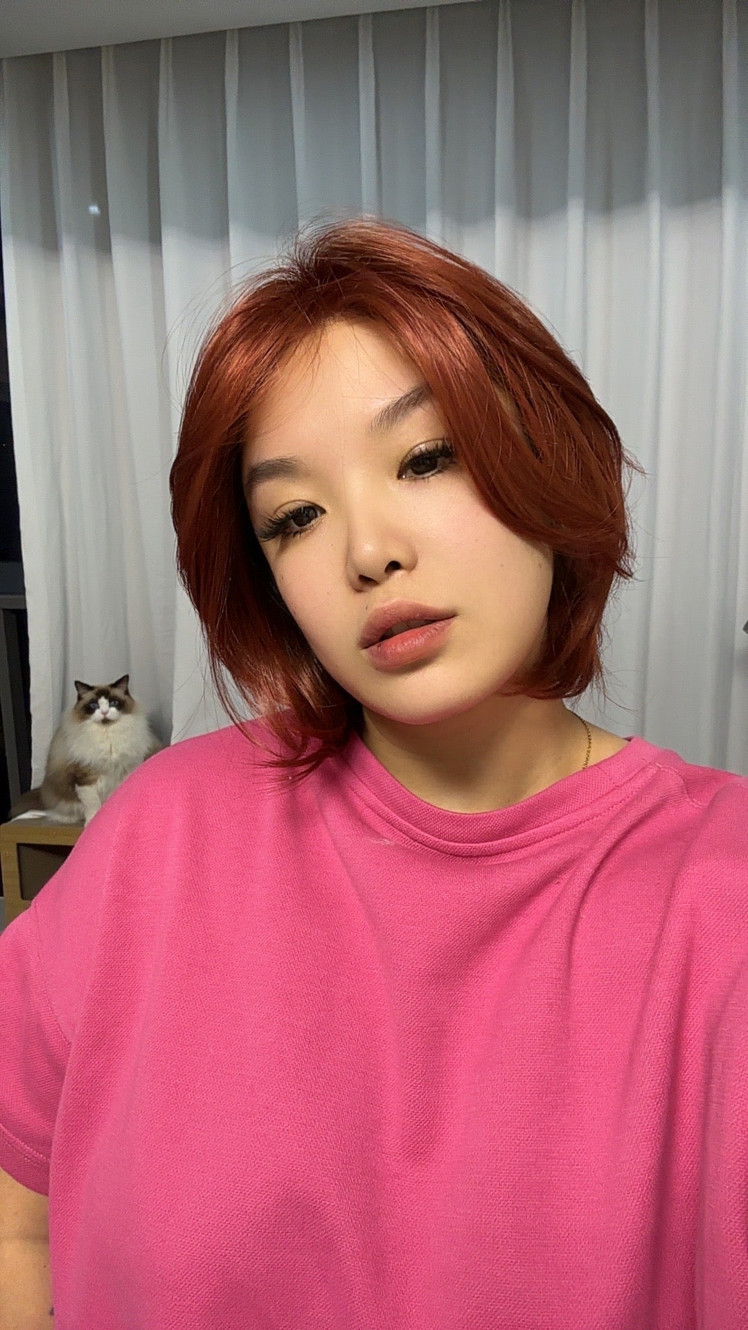 JBEXTENSION 12 Inches Bob Cut Copper Red Pre-Cut Snowflake Lace Frontlace Glueless Wig KHLOE COPPER RED【PERMATEASE】【BENDY EAR TABS】