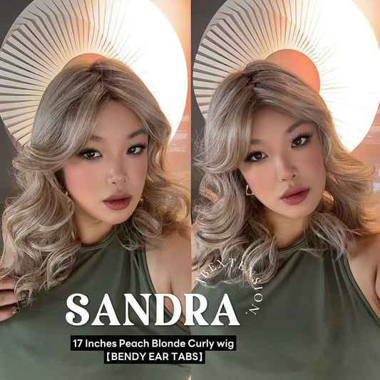 JBEXTENSION 17 Inches Peach Blonde Curly Women Fashion Full Machine Wig SANDRA【PLUS PERMATEASE】【BENDY EAR TABS】
