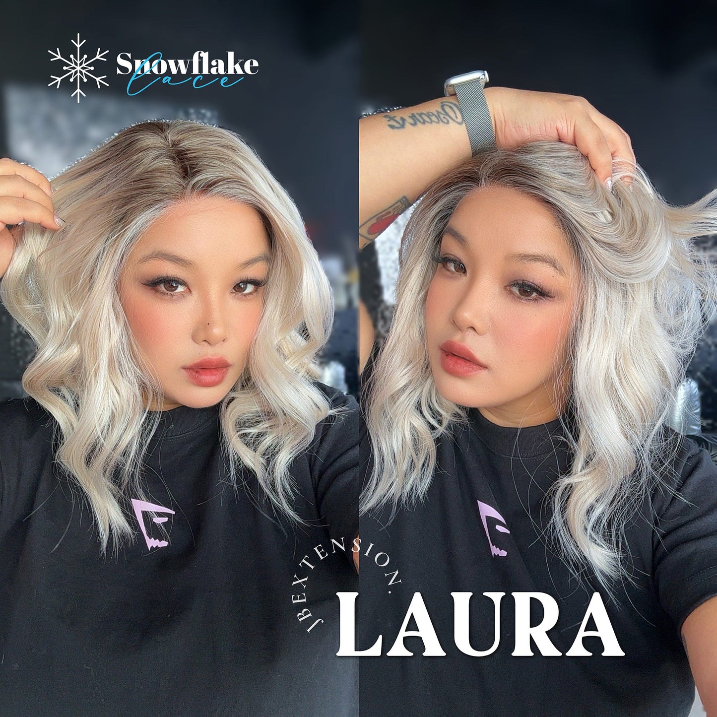 JBEXTENSION 14 Inches Blonde Pre-Cut Side Part Snowflake Lace Frontlace Glueless Wig LAURA SNOWFLAKE【BENDY EAR TABS】- M/L