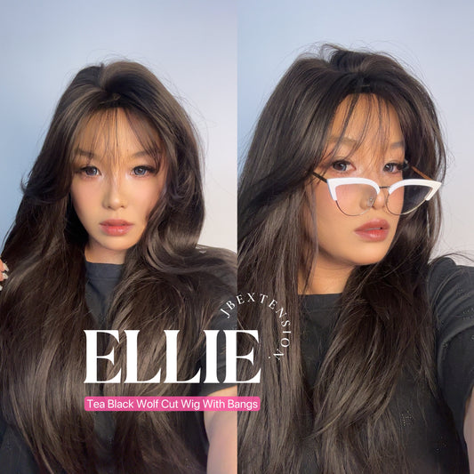 HOT OF SEASON - JBEXTENSION 26 Inches Scalpiana Tea Black Darkest Brown Wolf Cut 3.5X4 Hard Silky Top Natural Scalp Effect Wig With Bangs ELLIE SILK TOP