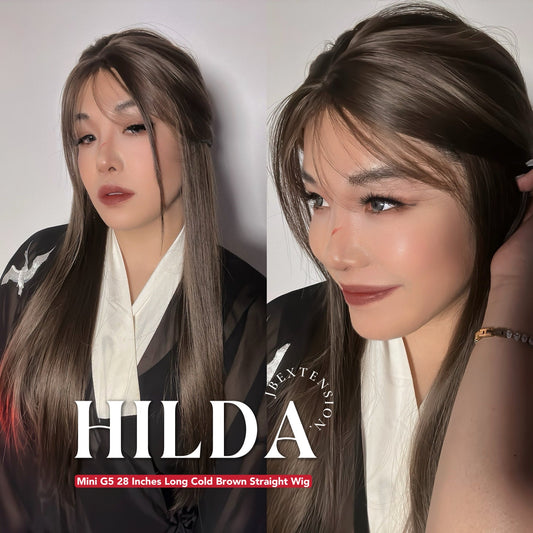 HOT OF SEASON - Mini G5 28 Inches Long Cold Brown Straight Wig With Bangs HILDA