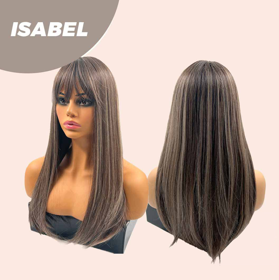 JBEXTENSION 22 Inches Dark Brown With Blonde Highlight Straight Wig ISABEL