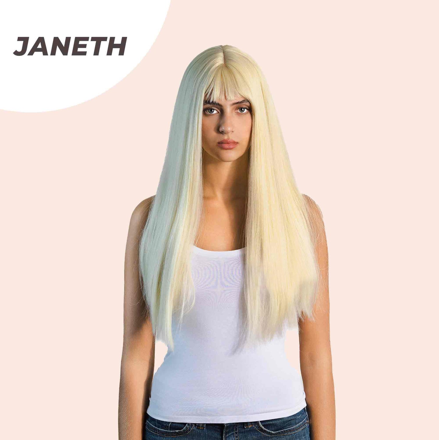 JBEXTENSION 22 Inches Light Blonde Straight Wig With Full Bangs JANETH