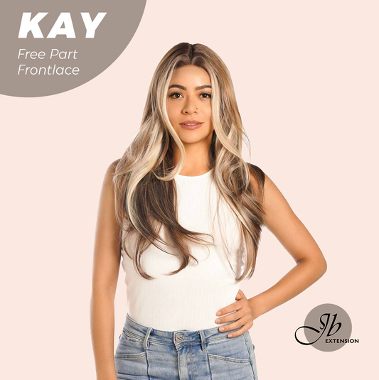 JBEXTENSION 24 Inches Brown With Highlight Curly Pre-Cut Free Part Frontlace Glueless Wig KAY FREE PART