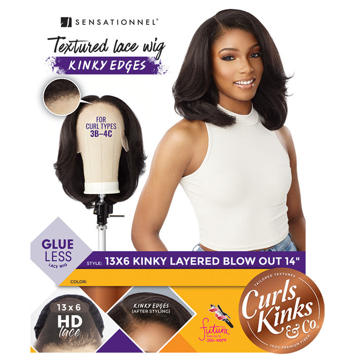 Sensationnel Curls Kinks Glueless HD 13x6 Lace Front Wig - 13x6 KINKY LAYERED BLOW OUT 14" - Kinky Edges