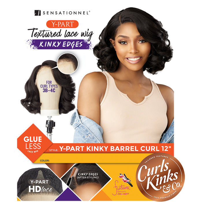 Curls Kinks & Co By Sensationnel Glueless Textured HD Lace Part Wig - Y-PART KINKY BARREL CURL 12"