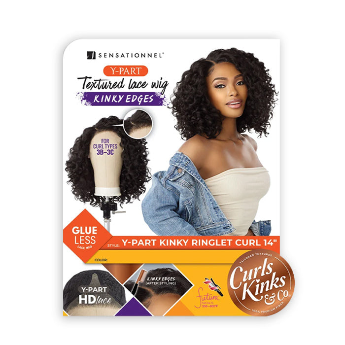 Sensationnel Curls Kinks Textured Lace Kinky Edges Glueless Y-Part HD Lace Front Wig - KINKY RINGLET CURL 14"