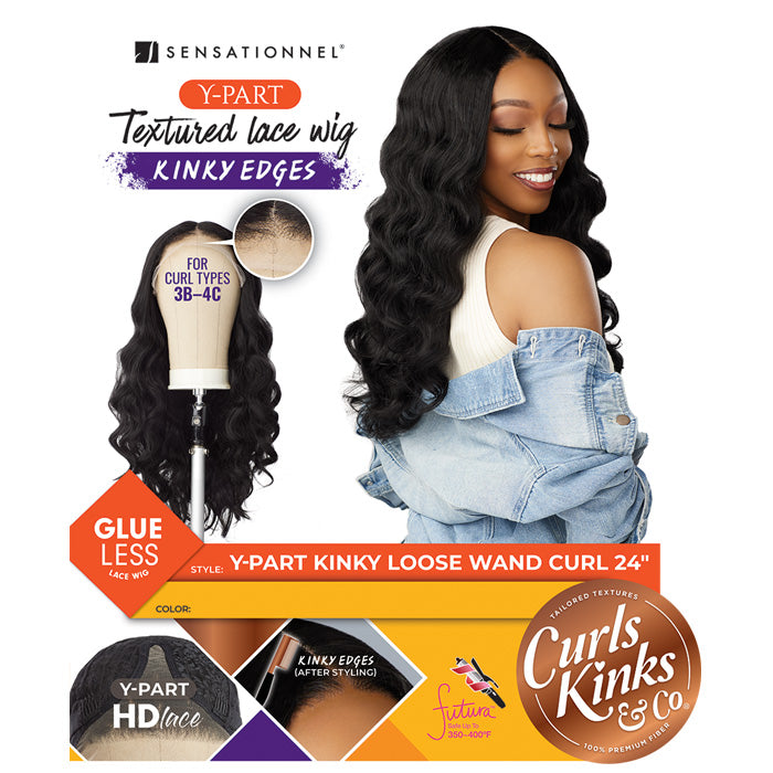 Sensationnel Curls Kinks Kinky Edges Glueless Y-Part HD Lace Front Wig - KINKY LOOSE WAND CURL 24"