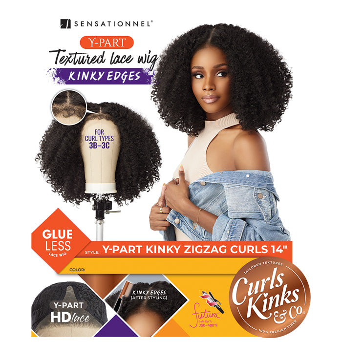 Sensationnel Curls Kinks Textured Lace Kinky Edges Glueless Y-Part HD Lace Front Wig - KINKY ZIGZAG CURLS 14"