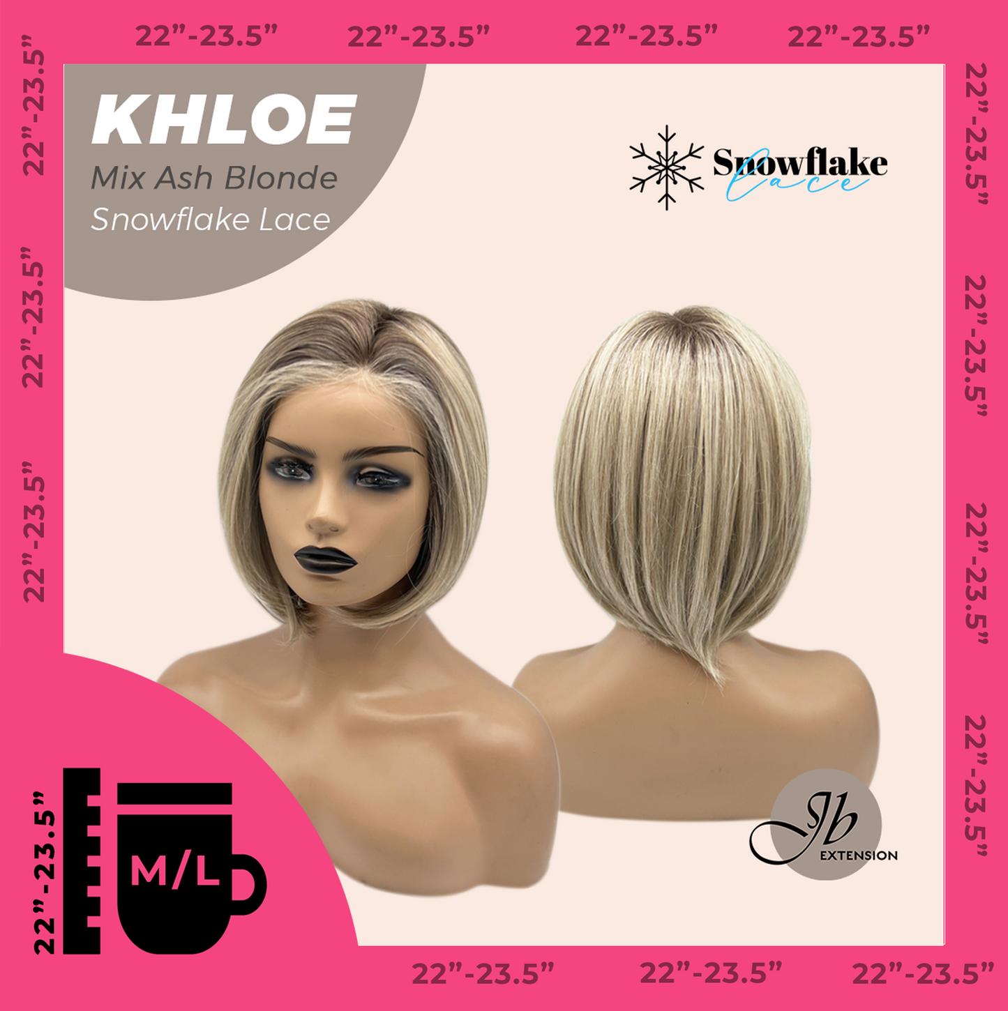 JBEXTENSION 12 Inches Bob Cut Mix Ash Blonde Pre-Cut Snowflake Lace Frontlace Glueless Wig KHLOE MIX ASH BLONDE【PERMATEASE】【BENDY EAR TABS】- M/L