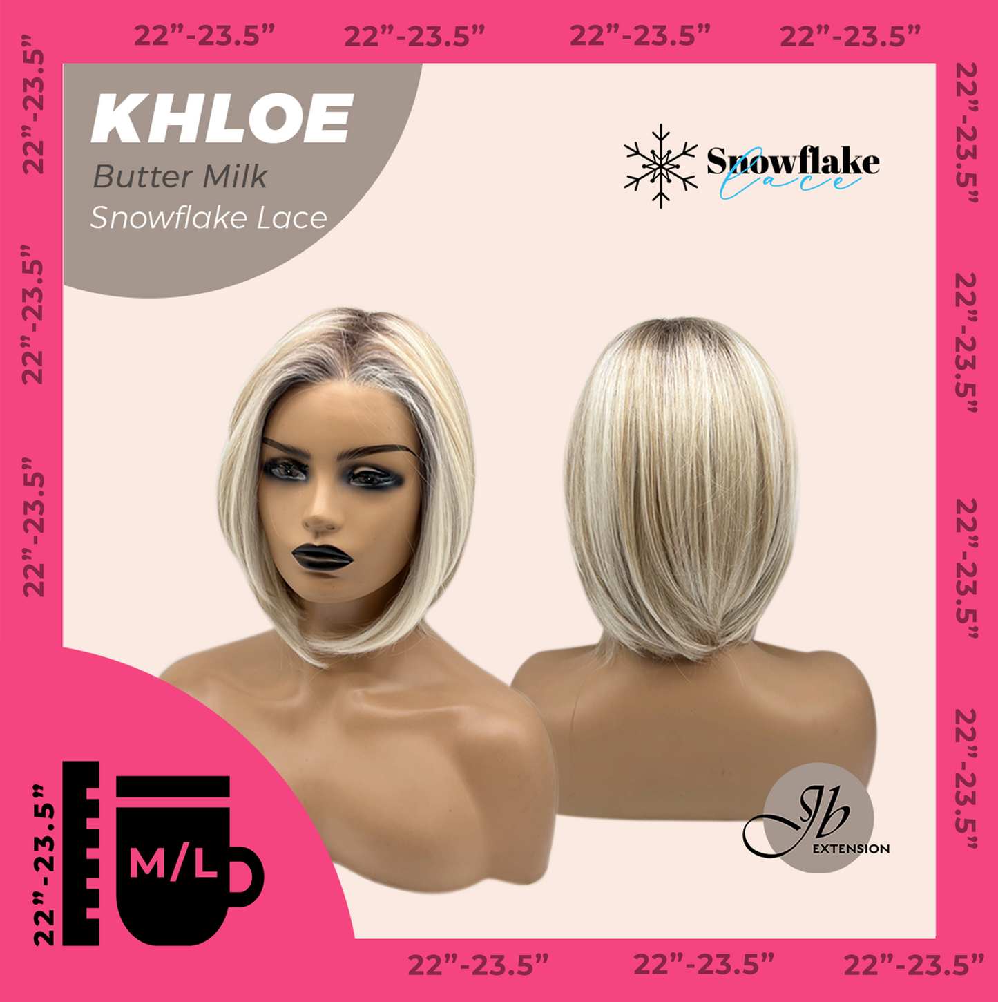 JBEXTENSION 12 Inches Bob Cut Butter Milk Pre-Cut Snowflake Lace Frontlace Glueless Wig KHLOE BUTTER MILK【PERMATEASE】【BENDY EAR TABS】- M/L