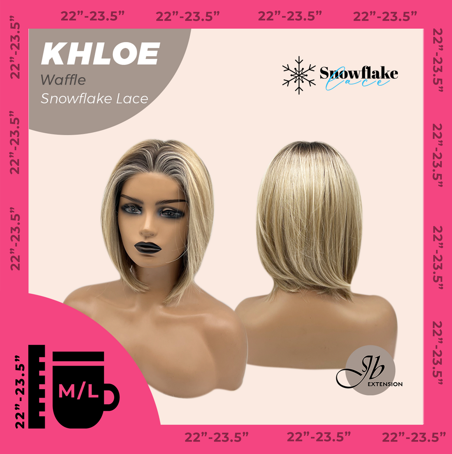 JBEXTENSION 12 Inches Bob Cut Waffle Pre-Cut Snowflake Lace Frontlace Glueless Wig KHLOE WAFFLE【PERMATEASE】【BENDY EAR TABS】- M/L