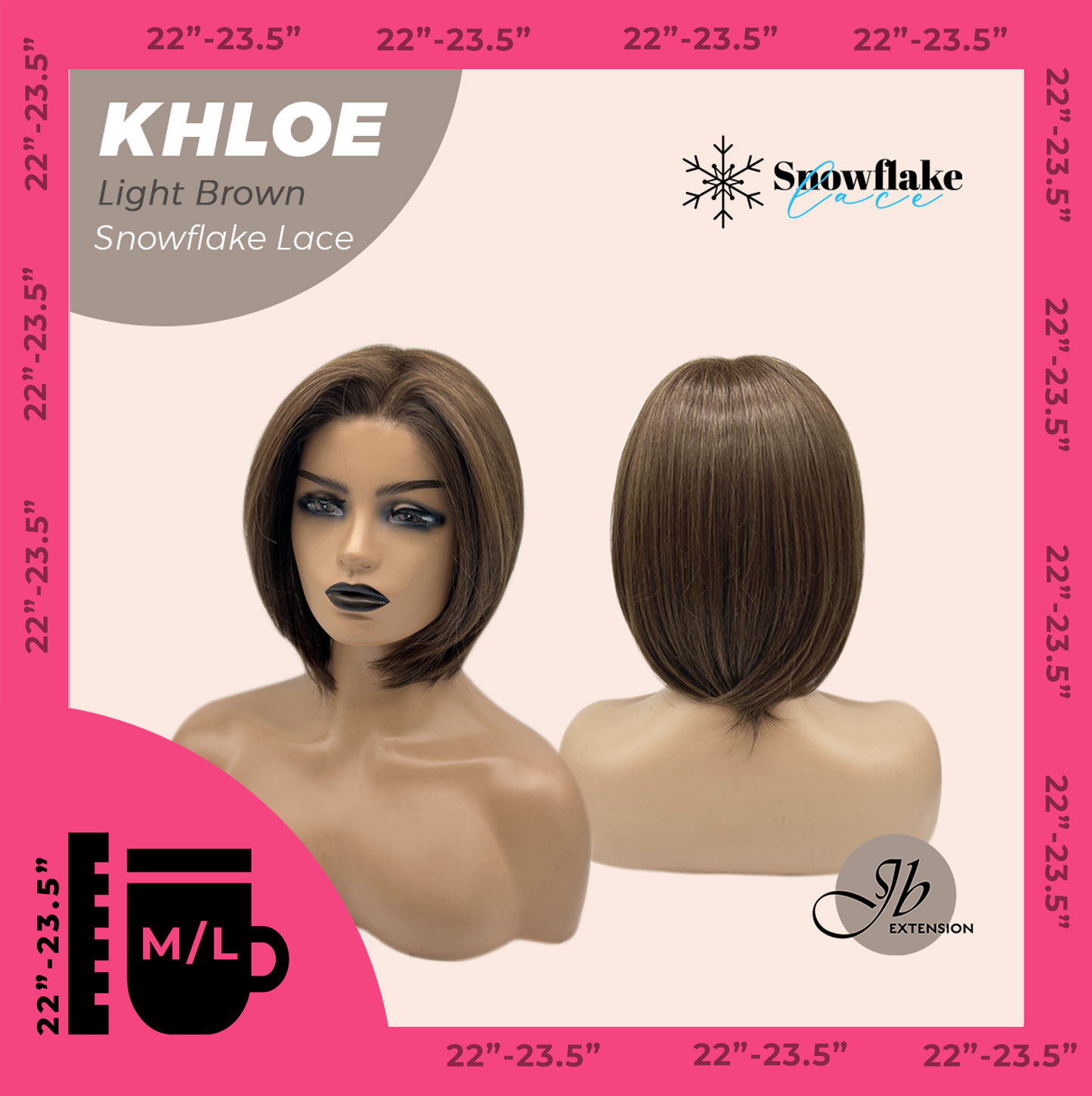 JBEXTENSION 12 Inches Bob Cut Light Brown Pre-Cut Snowflake Lace Frontlace Glueless Wig KHLOE LIGHT BROWN【PERMATEASE】【BENDY EAR TABS】- M/L