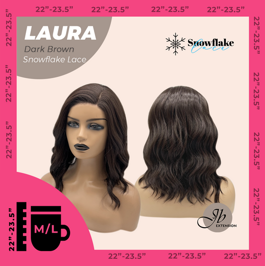 JBEXTENSION 14 Inches Dark Brown Pre-Cut Side Part Snowflake Lace Frontlace Glueless Wig LAURA SNOWFLAKE DARK BROWN【BENDY EAR TABS】- M/L