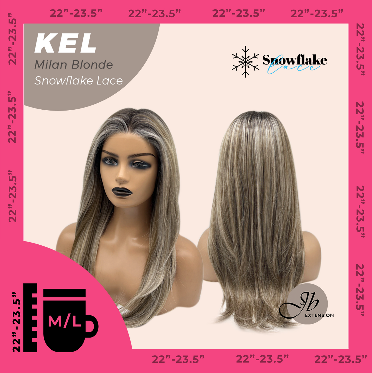 JBEXTENSION 22 Inches Milan Blonde Pre-Cut Snowflake Lace Frontlace Glueless Wig KEL MILAN BLONDE【PERMATEASE】【BENDY EAR TABS】- M/L