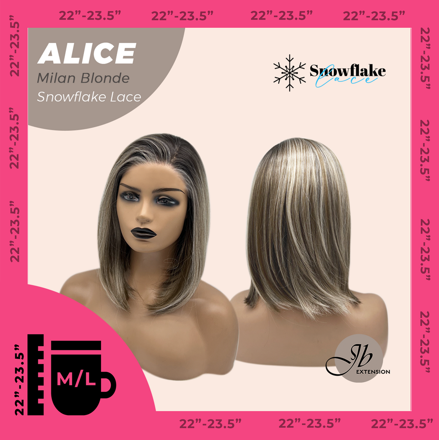 JBEXTENSION 12 Inches Milan Blonde Pre-Cut Side Part Snowflake Lace Frontlace Glueless Wig ALICE MILAN BLONDE【BENDY EAR TABS】- M/L