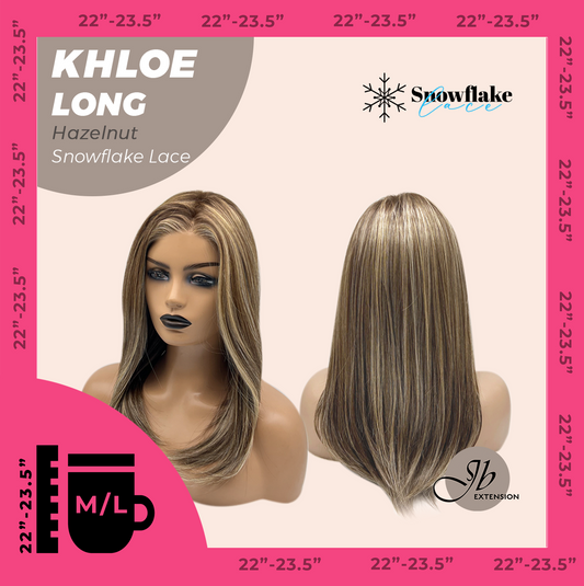 JBEXTENSION 18 Inches Hazelnut Blonde Highlight Pre-Cut Snowflake Lace Frontlace Glueless Wig KHLOE LONG HAZELNUT【PERMATEASE】【BENDY EAR TABS】- M/L