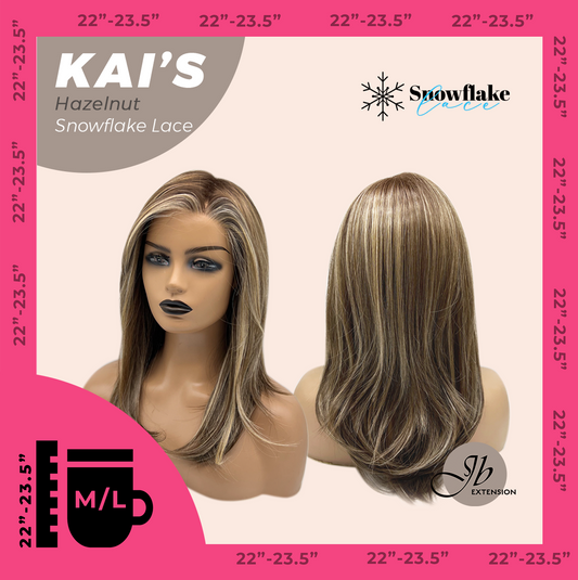 JBEXTENSION 18 Inches Hazelnut Blonde Highlight Pre-Cut Snowflake Lace Frontlace Glueless Wig KAI'S HAZELNUT【PERMATEASE】【BENDY EAR TABS】- M/L