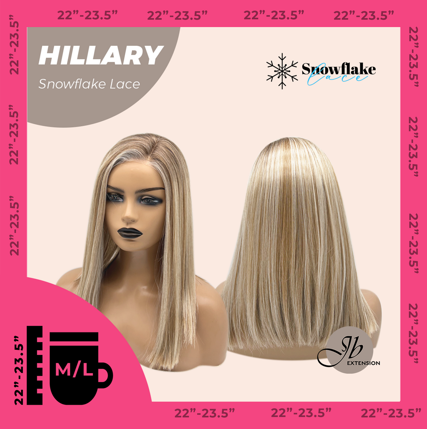 JBEXTENSION 16 Inches Blonde Straight Pre-Cut Side Part Snowflake Lace Frontlace Glueless Wig HILLARY SNOWFLAKE【BENDY EAR TABS】- M/L