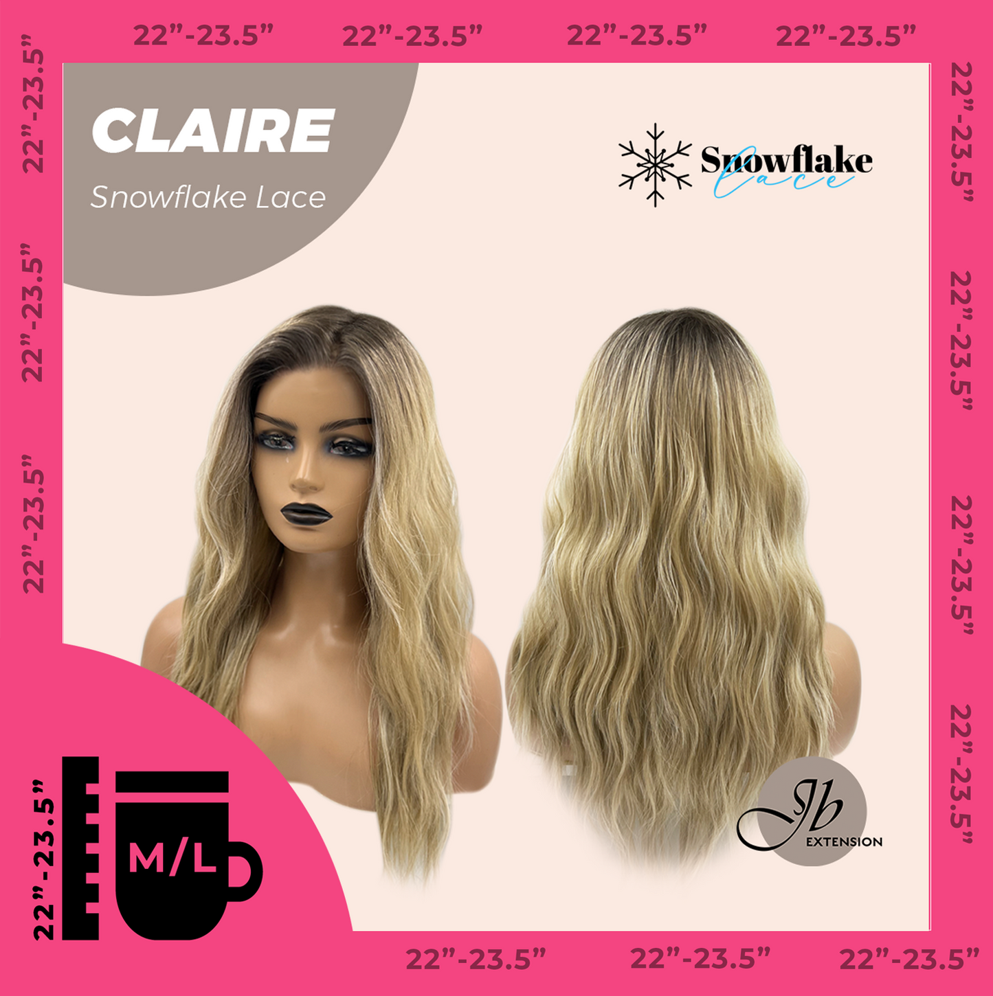 JBEXTENSION 22 Inches Mix Blonde Pre-Cut Snowflake Lace Frontlace Glueless Wig CLAIRE SNOWFLAKE【PERMATEASE】【BENDY EAR TABS】- M/L