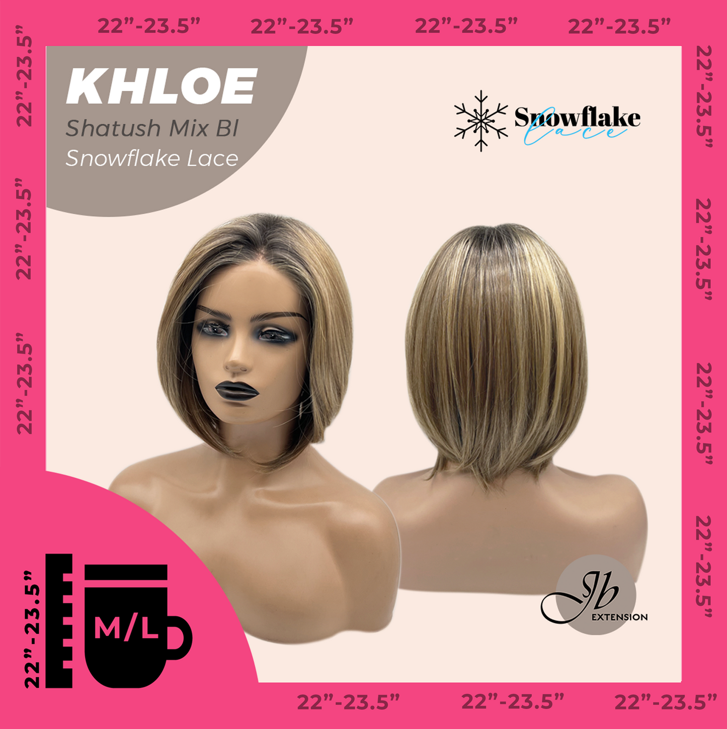 JBEXTENSION 12 Inches Bob Cut Shatush Mix Blonde Pre-Cut Snowflake Lace Frontlace Glueless Wig KHLOE SHATUSH MIX BLONDE【PERMATEASE】【BENDY EAR TABS】- M/L