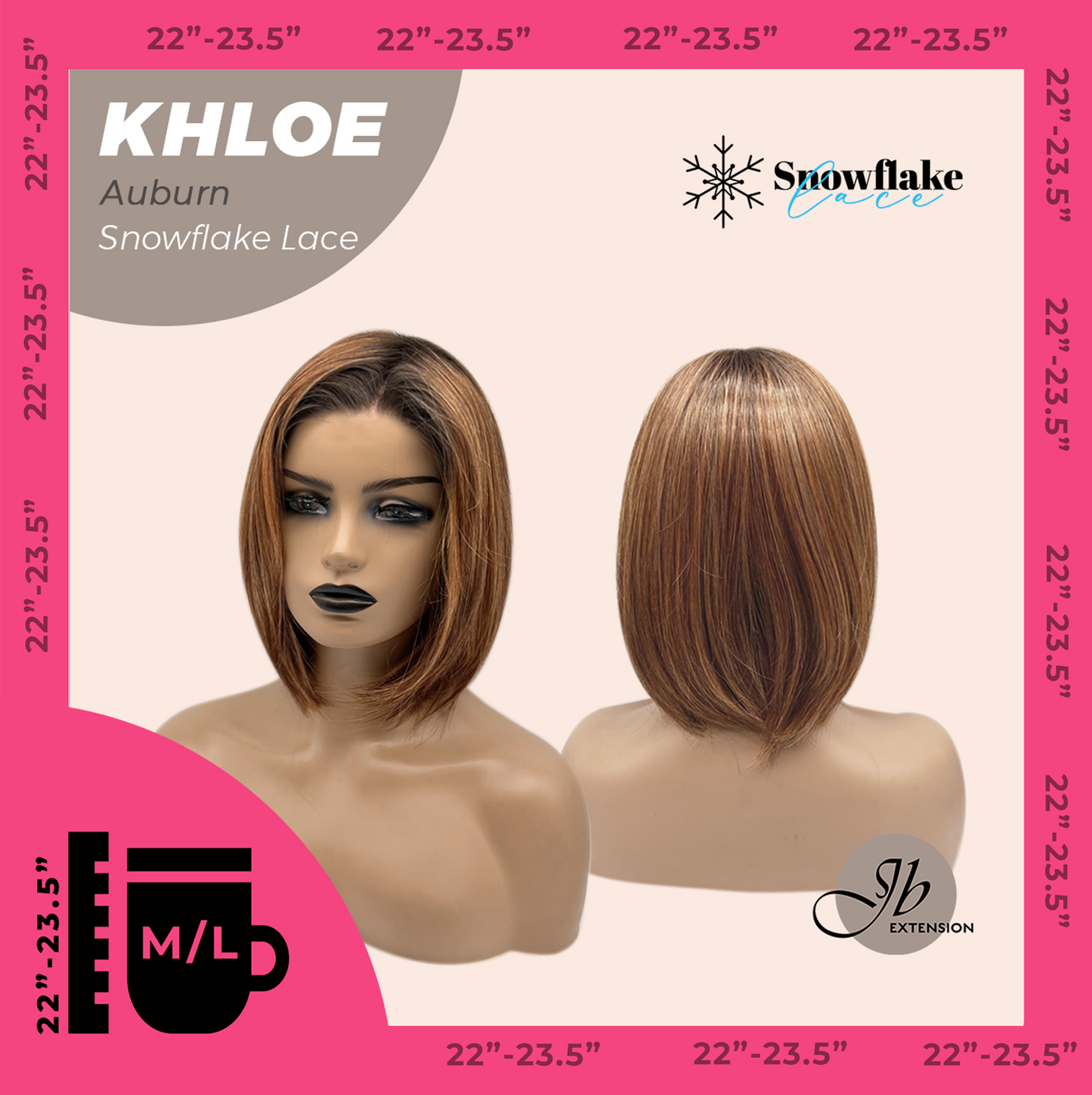 JBEXTENSION 12 Inches Bob Cut Auburn Pre-Cut Snowflake Lace Frontlace Glueless Wig KHLOE AUBURN【PERMATEASE】【BENDY EAR TABS】- M/L