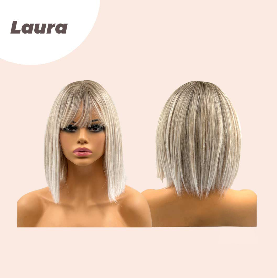 JBEXTENSION 12 Inches Straight Mix Blonde Wig With Bangs LAURA BLONDE