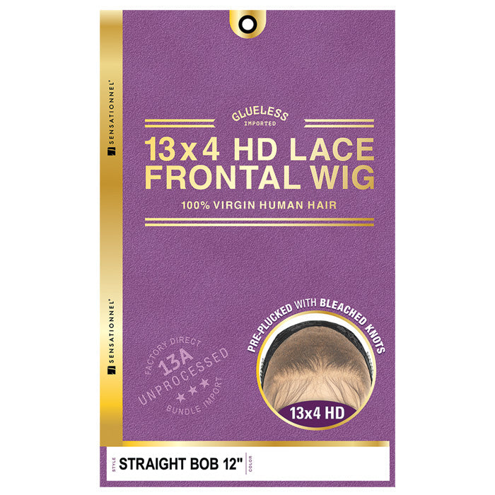 Sensationnel 13A 100% Virgin Human Hair Glueless 13x4 HD Lace Frontal Wig - STRAIGHT BOB 12" - Pre-Plucked