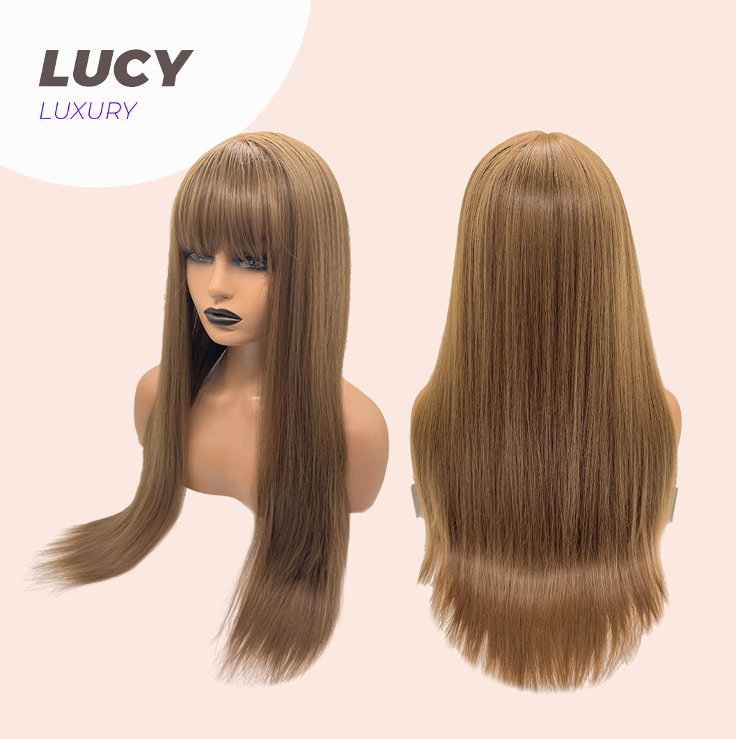 JBEXTENSION 26 Inches Light Brown Straight Wig With Bangs LUCY LUXURY