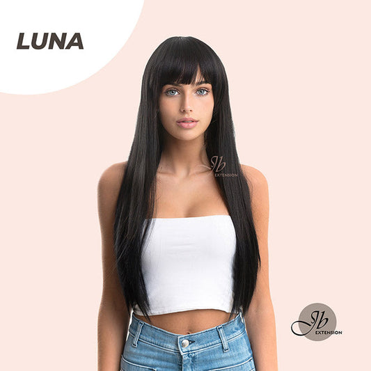 JBEXTENSION 24 Inches Long Straight Jet Black Wig With Bangs LUNA