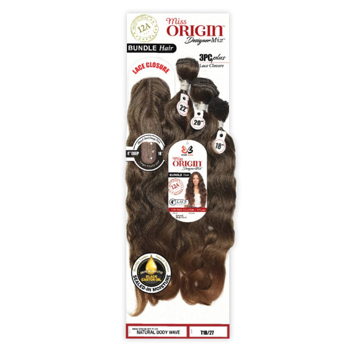 Bobbi Boss Miss Origin Designer Mix 12A Weave Bundle - NATURAL BODY WAVE 3 PCS + Free Closure