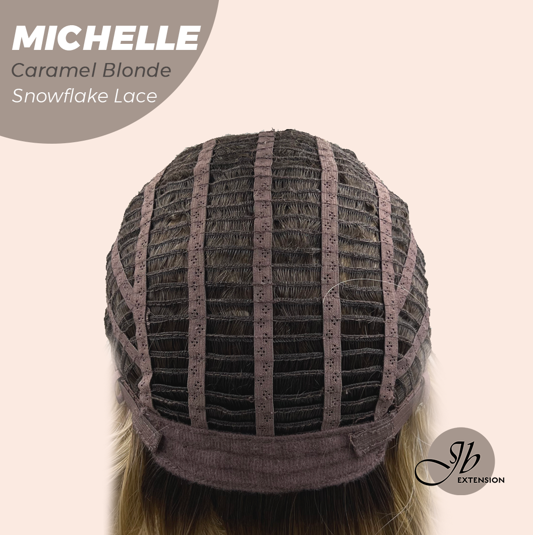 JBEXTENSION 10 Inches Caramel Blonde Pre-Cut Side Part Snowflake Lace Frontlace Glueless Wig MICHELLE CARAMEL BLONDE【BENDY EAR TABS】- M/L