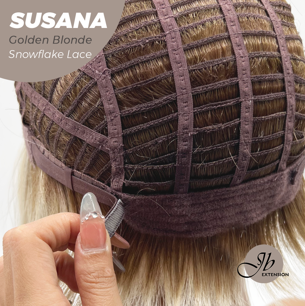 JBEXTENSION 9 Inches Golden Blonde Pre-Cut Side Part Snowflake Lace Frontlace Glueless Wig SUSANA GOLDEN BLONDE【BENDY EAR TABS】