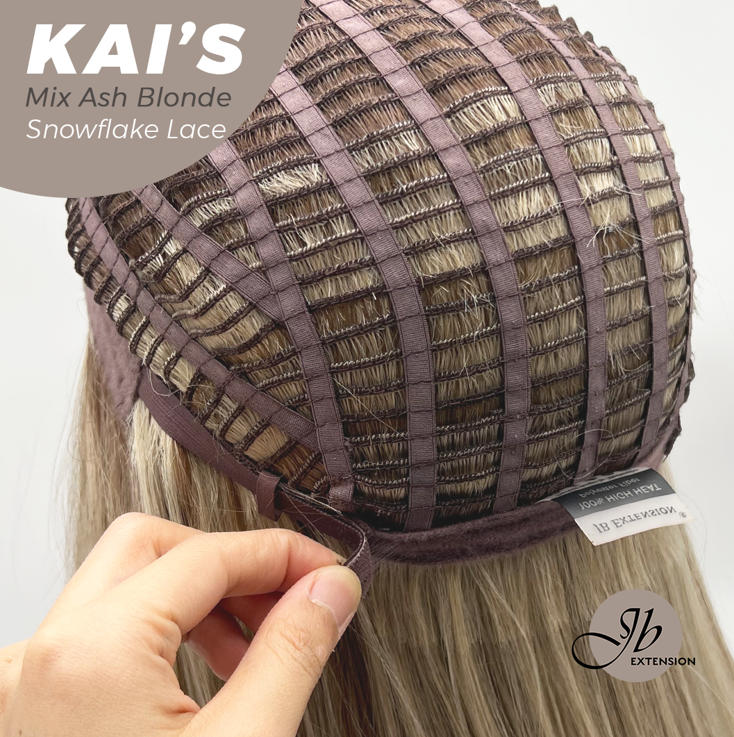 [PRE-ORDER] JBEXTENSION 18 Inches Mix Ash Blonde Pre-Cut Snowflake Lace Frontlace Glueless Wig KAI'S MIX ASH BLONDE【PERMATEASE】【BENDY EAR TABS】