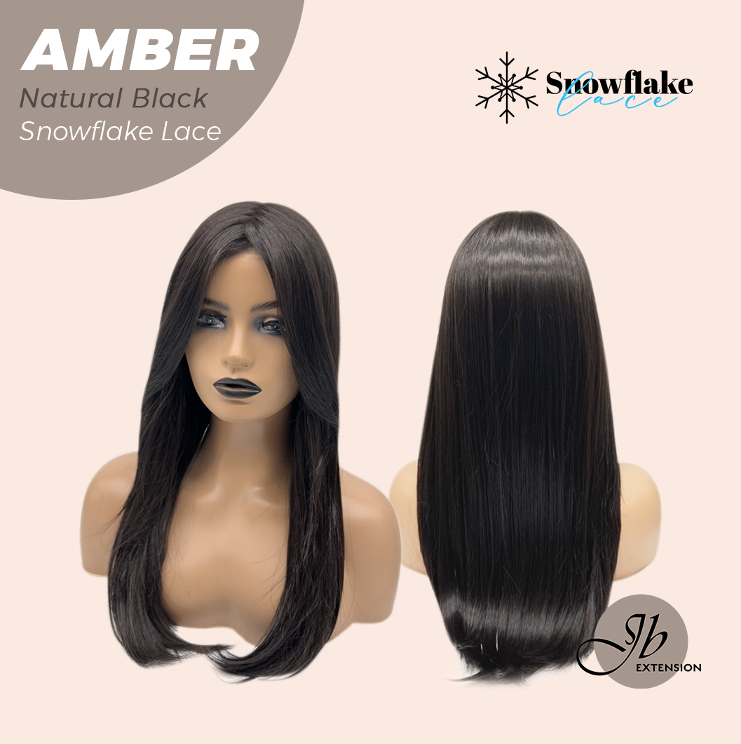 JBEXTENSION 21 Inches Straight Natural Black Pre-Cut T Part Snowflake Lace Frontlace Glueless Wig AMBER NATURAL BLACK【BENDY EAR TABS】
