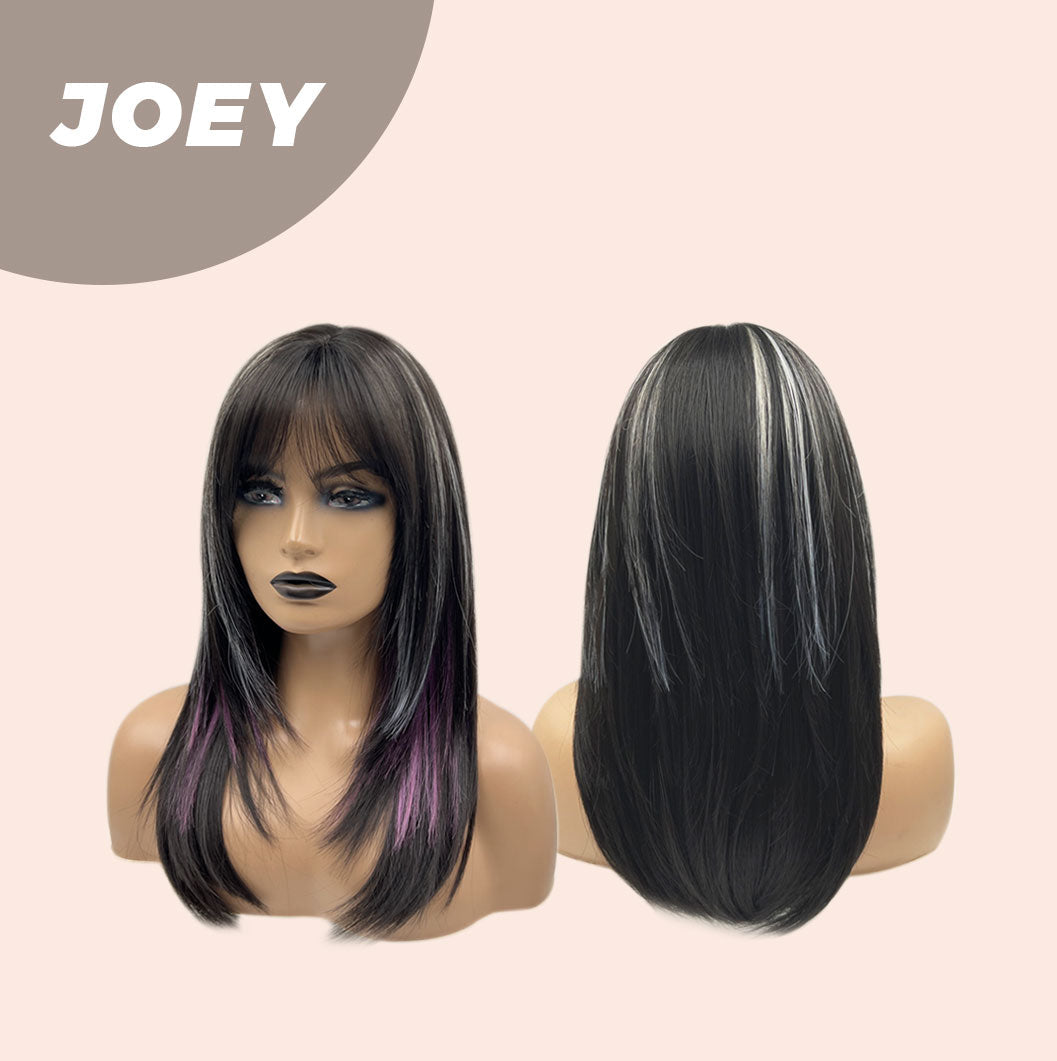 JBEXTENSION 20 Inches Wolf Cut Black With Pink Silver Highlight Wig JOEY