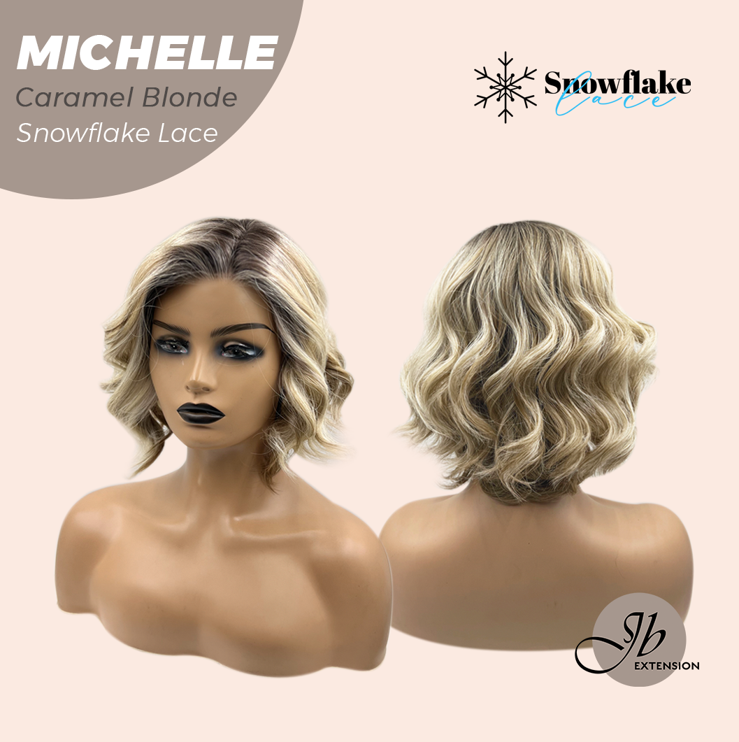 JBEXTENSION 10 Inches Caramel Blonde Pre-Cut Side Part Snowflake Lace Frontlace Glueless Wig MICHELLE CARAMEL BLONDE【BENDY EAR TABS】- M/L