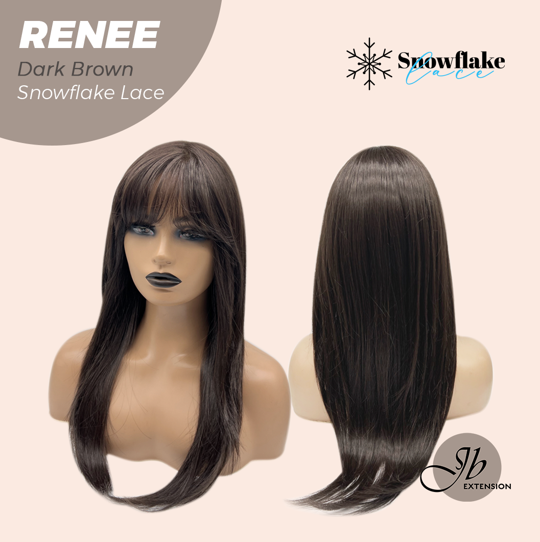 JBEXTENSION 21 Inches Dark Brown Pre-Cut T Part Snowflake Lace Frontlace Glueless Wig RENEE DARK BROWN【BENDY EAR TABS】