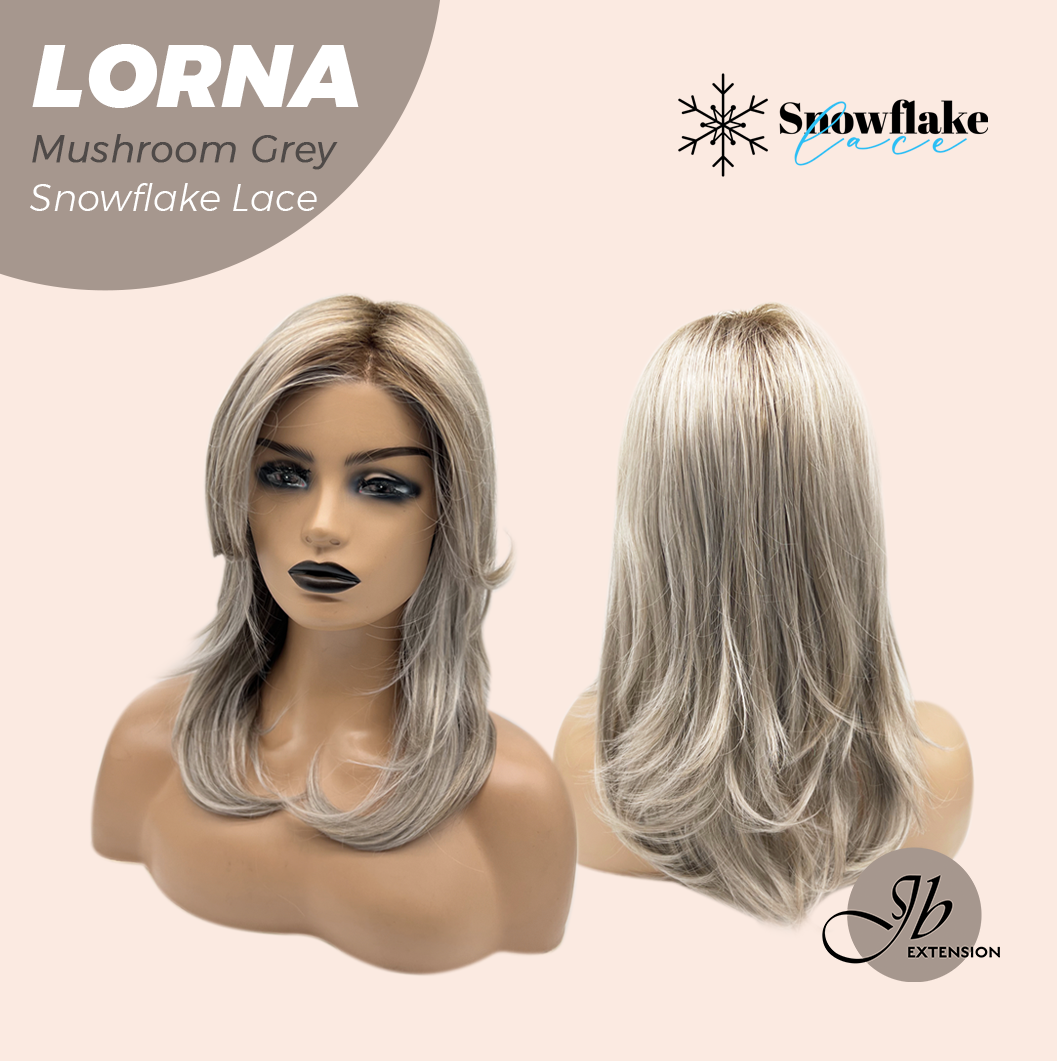 JBEXTENSION 18 Inches Mushroom Grey Curly Pre-Cut Snowflake Lace Frontlace Glueless Wig LORNA MUSHROOM GREY【PERMATEASE】【BENDY EAR TABS】