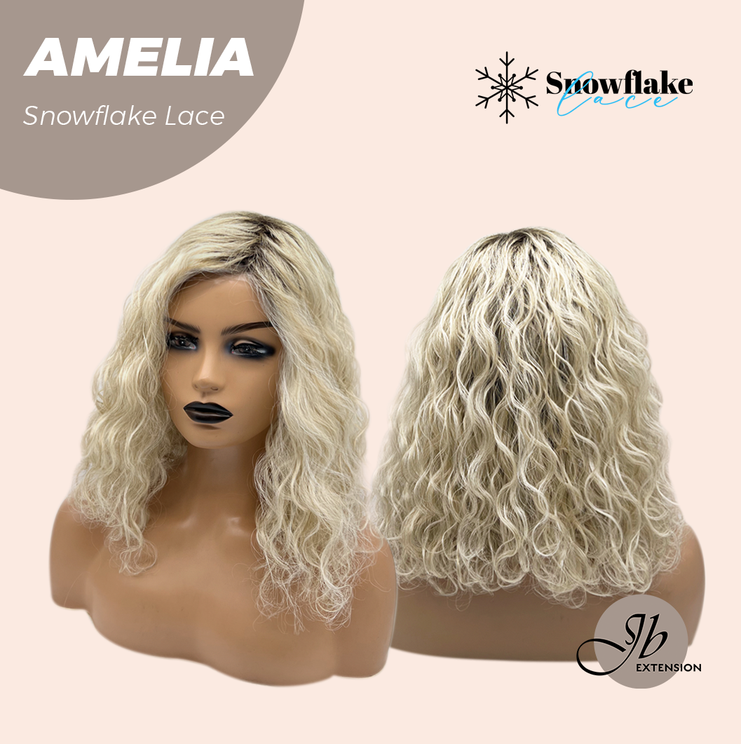 JBEXTENSION 13 Inches Deep Curly Blonde Pre-Cut Snowflake Lace Frontlace Glueless Wig AMELIA【PERMATEASE】【BENDY EAR TABS】