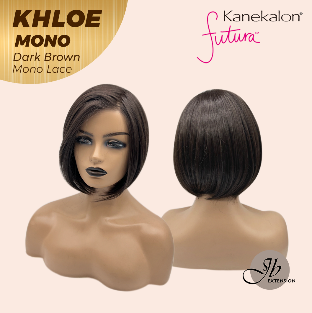 JBEXTENSION KHLOE MONO DARK BROWN Monofilament Handmade Wig 6X5 Full Monofilament Hand Tied Top Wig 12 Inches Bob Cut Dark Brown Mono Lace Handmade Futura Fiber Wig With Anti-slip Silicone Strips Glueless Wig KHLOE MONO DARK BROWN【BENDY EAR TABS】