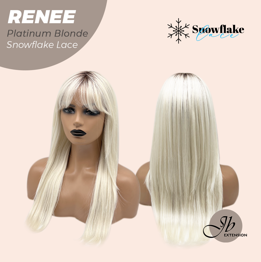JBEXTENSION 21 Inches Platinum Blonde Pre-Cut T Part Snowflake Lace Frontlace Glueless Wig RENEE PLATINUM BLONDE【BENDY EAR TABS】
